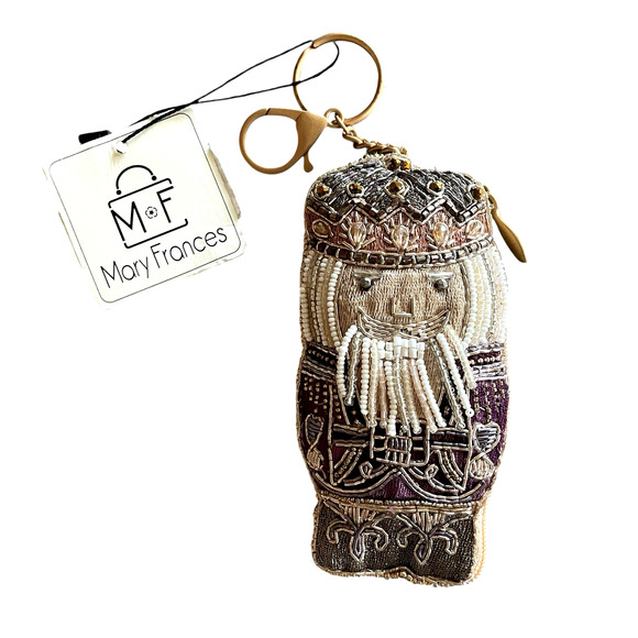 NWT MARY FRANCES Get Cracking Gold Beaded Nutcracker Holiday Coin Purse Key Fob - Picture 1 of 10
